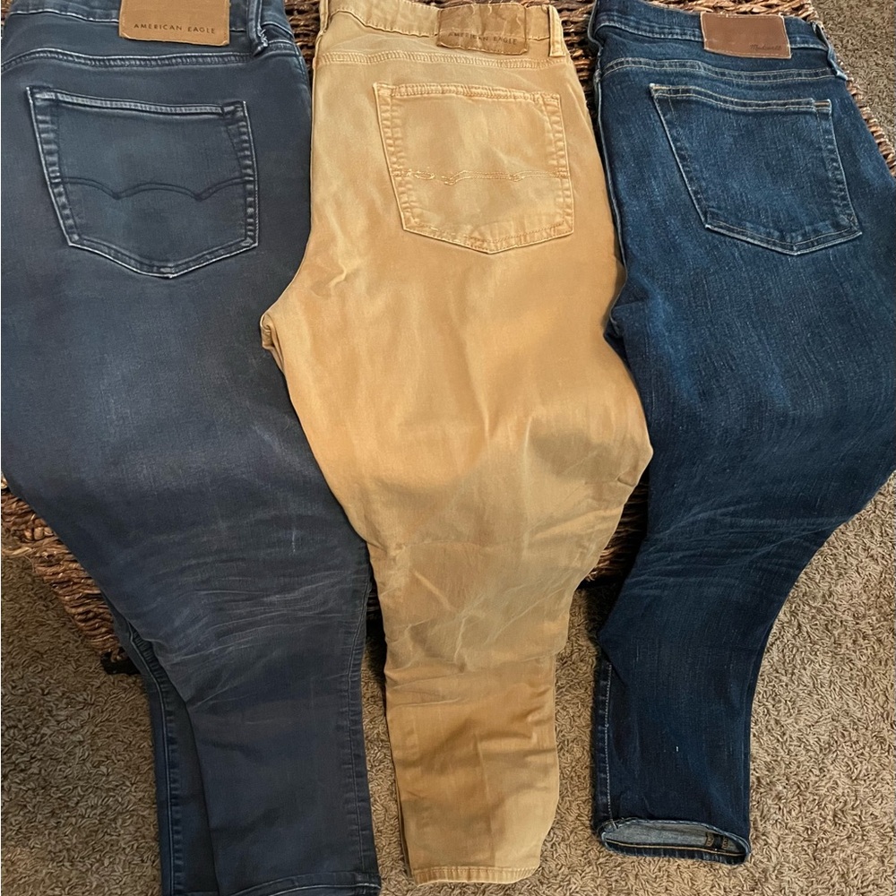 American Eagle Outfitters 32/32  blue and khaki Madewell 34/30 jeans